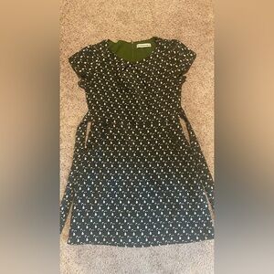 Elegant Green Patterned Mini Dress corduroy mushroom print pockets capped sleeve